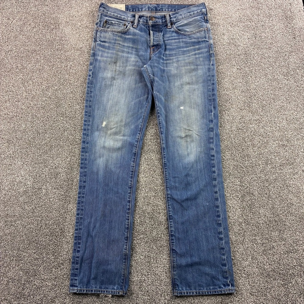 Abercrombie & Fitch Jeans Mens 31x32 Blue Whisker Cotton Straight Leg Button Fly
